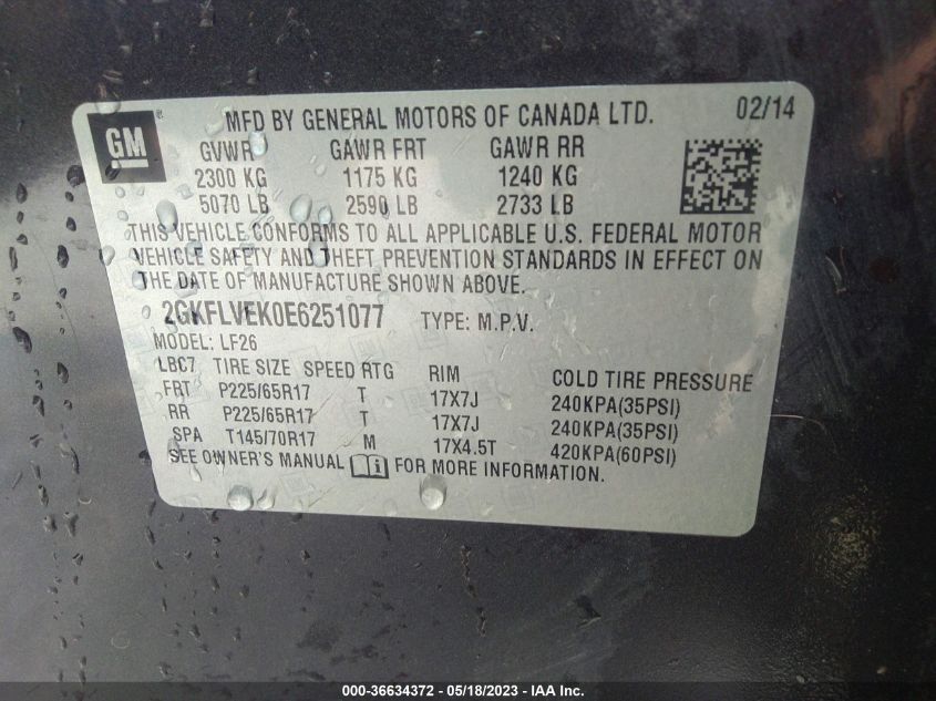 2014 GMC TERRAIN SLE - 2GKFLVEK0E6251077