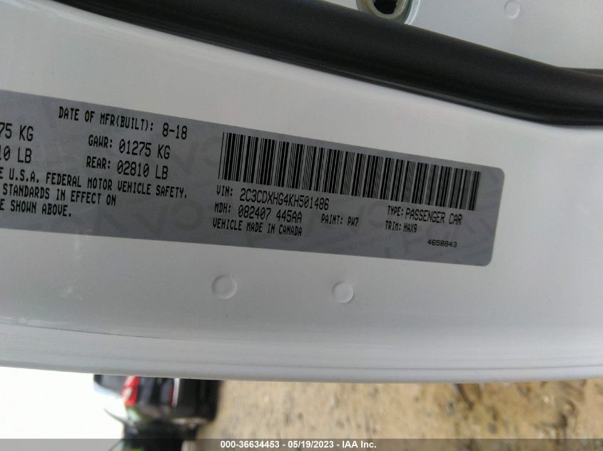 2019 DODGE CHARGER GT - 2C3CDXHG4KH501486