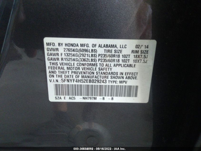 2014 HONDA PILOT EX-L - 5FNYF4H52EB029243