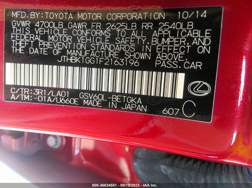 2015 LEXUS ES 350 - JTHBK1GG1F2163196