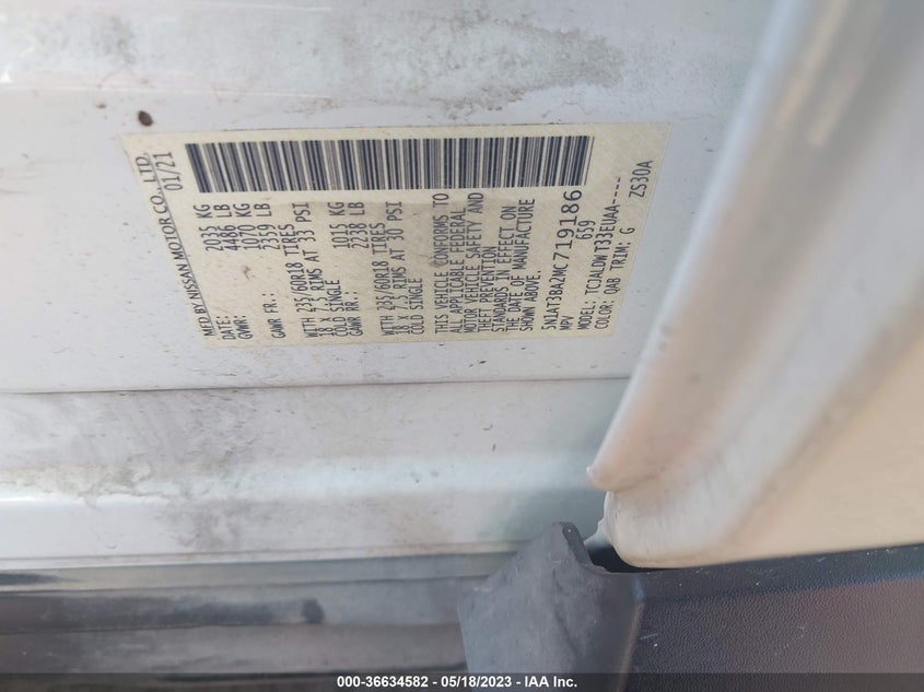 VIN 5N1AT3BA2MC719186 2021 NISSAN ROGUE SV
