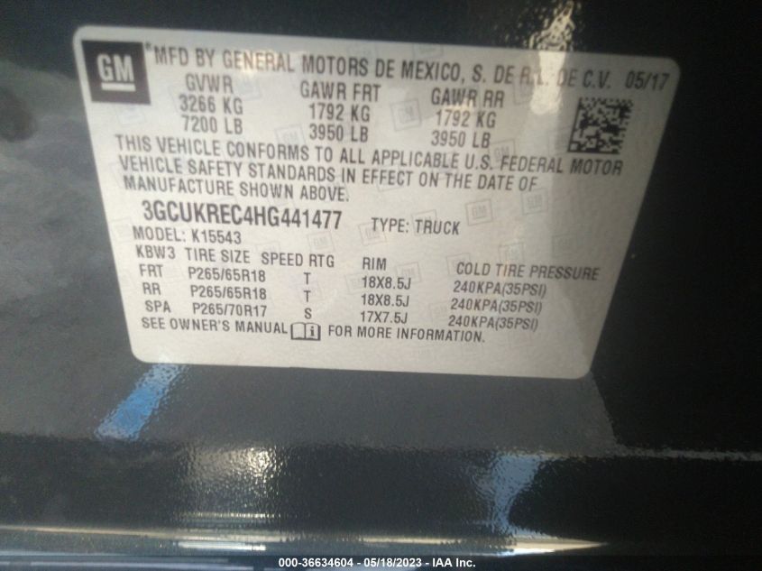 2017 CHEVROLET SILVERADO 1500 LT - 3GCUKREC4HG441477