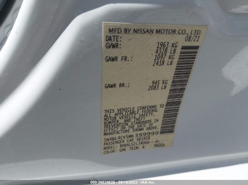 2021 NISSAN ALTIMA 2.5 SR - 1N4BL4CV5MN399999