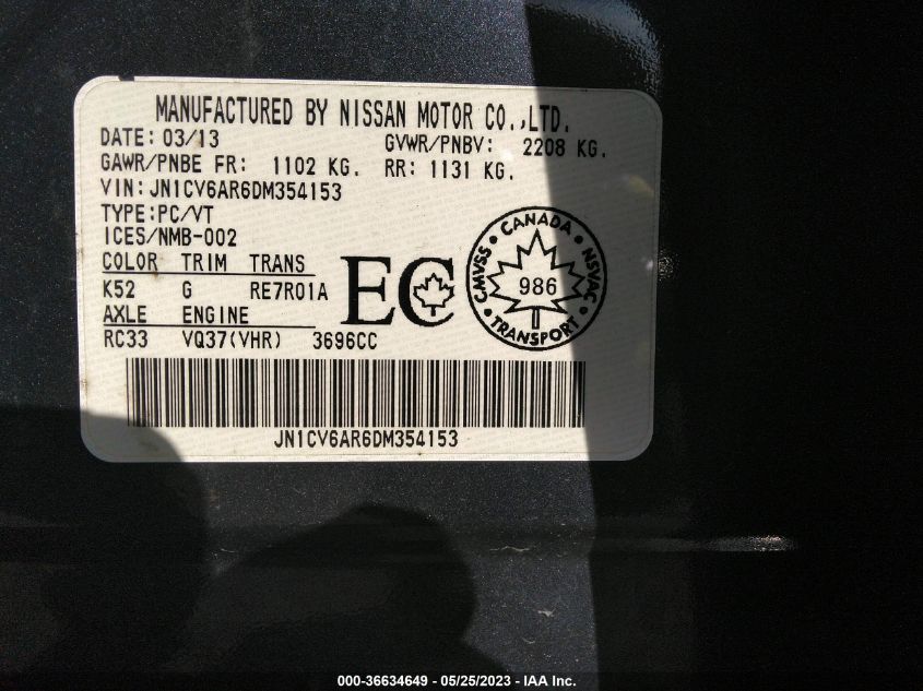 2013 INFINITI G37 SEDAN X - JN1CV6AR6DM354153
