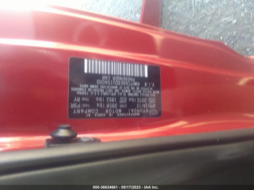 2013 HYUNDAI VELOSTER TURBO W/BLACK INT - KMHTC6AE6DU154000