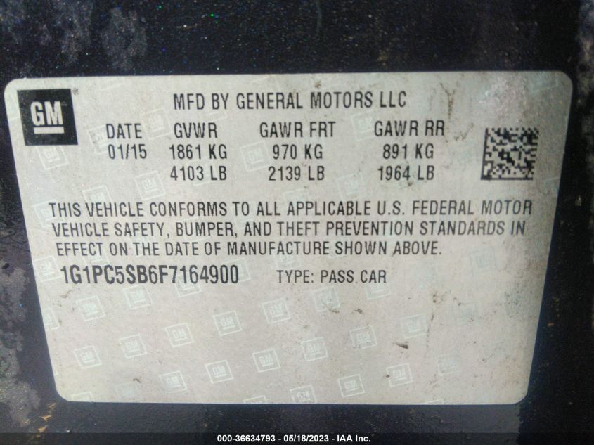2015 CHEVROLET CRUZE LT - 1G1PC5SB6F7164900