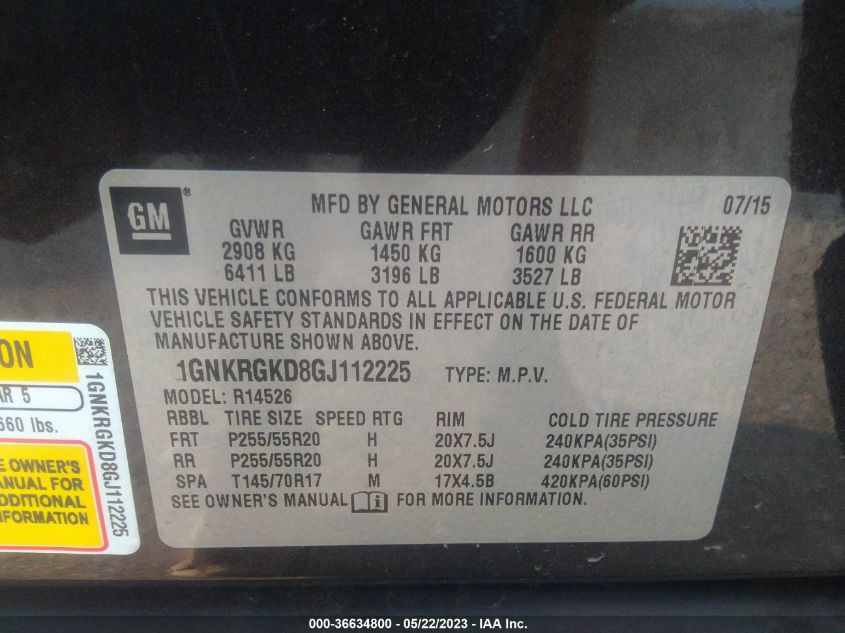 2016 CHEVROLET TRAVERSE LT - 1GNKRGKD8GJ112225