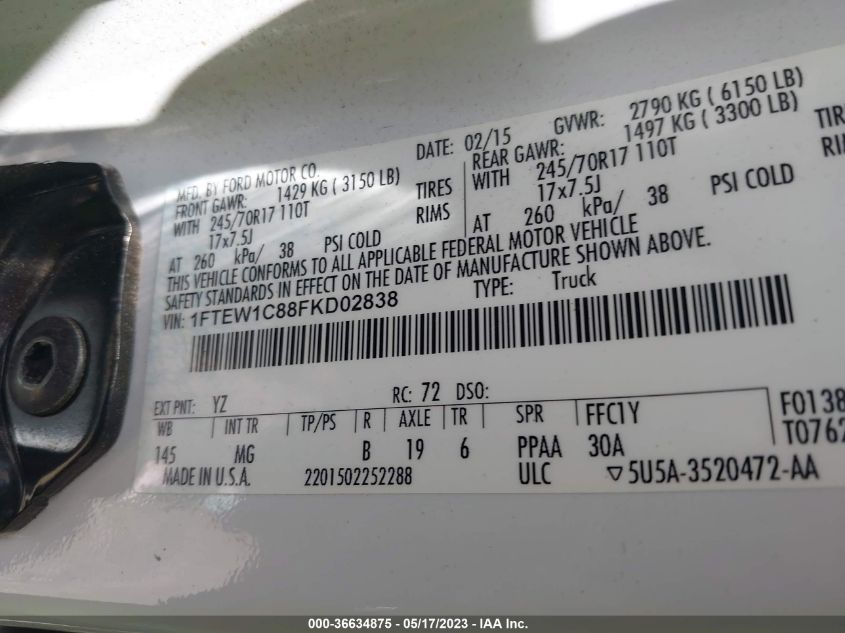 2015 FORD F-150 XLT/XL - 1FTEW1C88FKD02838