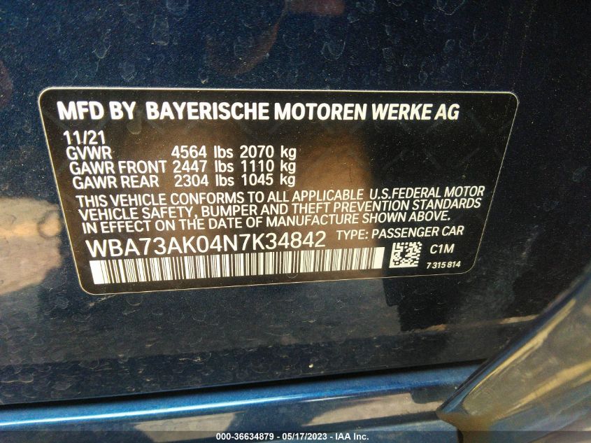 2022 BMW 2 SERIES 228I XDRIVE - WBA73AK04N7K34842