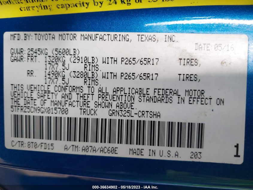 2016 TOYOTA TACOMA TRD SPORT/SR5 - 5TFRZ5CN9GX015700