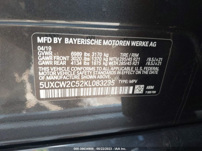 2019 BMW X7 XDRIVE40I 5UXCW2C52KL083235