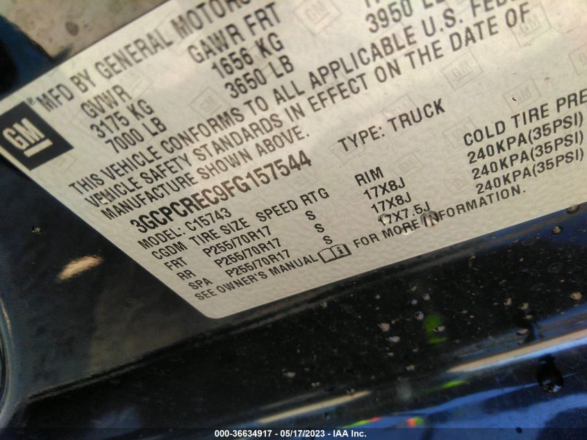 2015 CHEVROLET SILVERADO 1500 LT - 3GCPCREC9FG157544