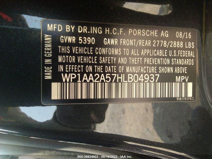 2017 PORSCHE MACAN - WP1AA2A57HLB04937