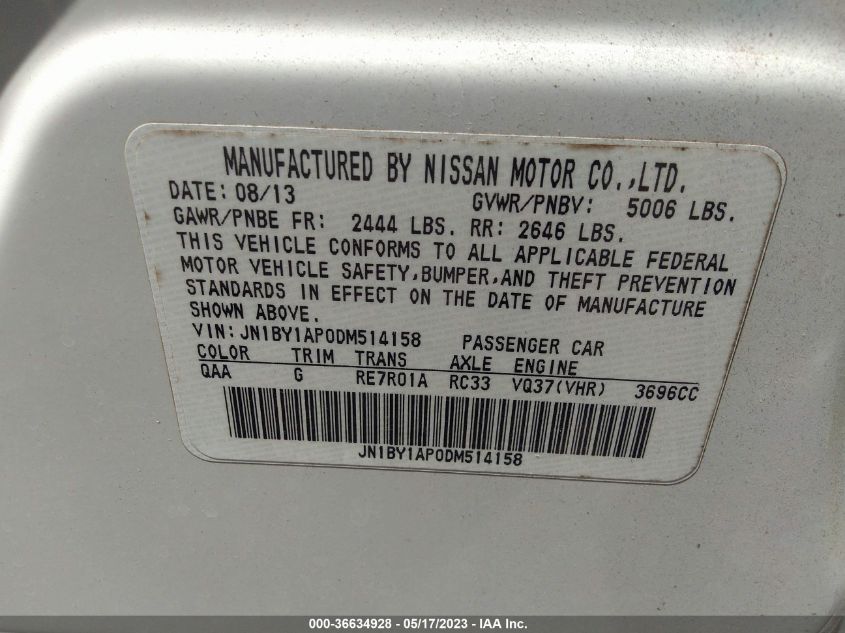 2013 INFINITI M37 JN1BY1AP0DM514158