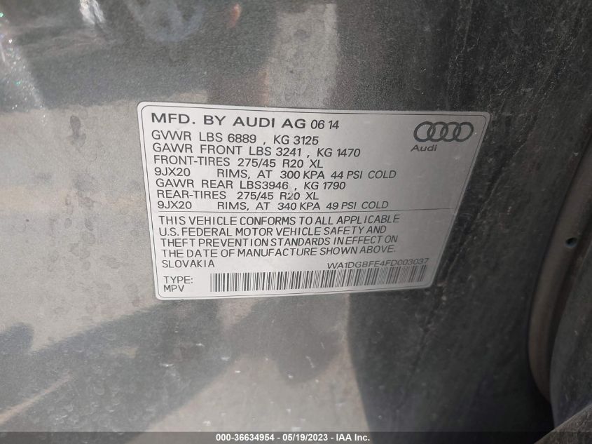 2015 AUDI Q7 3.0T S LINE PRESTIGE - WA1DGBFE4FD003037