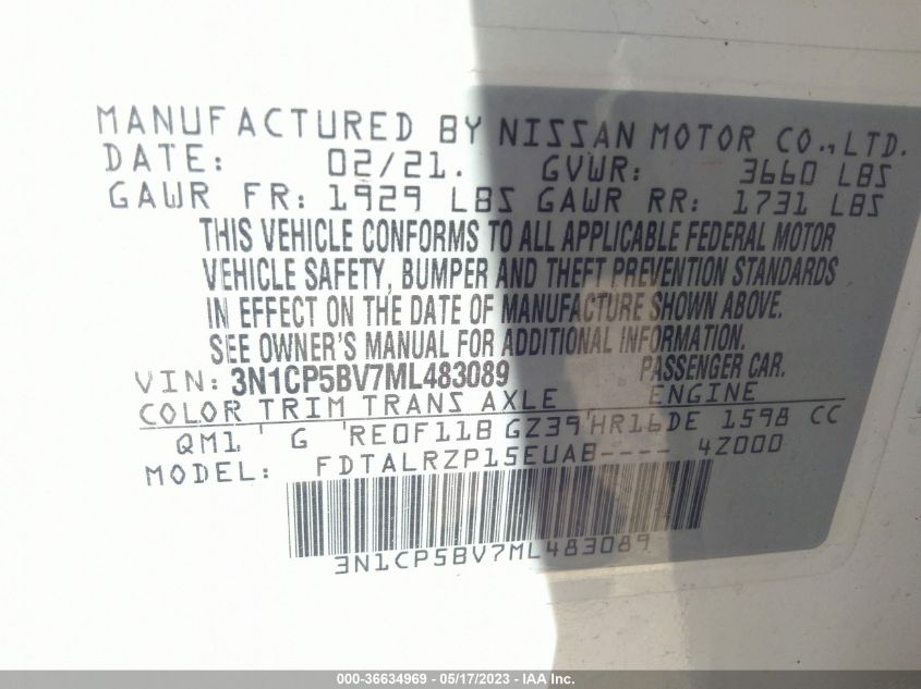 2021 NISSAN KICKS S - 3N1CP5BV7ML483089