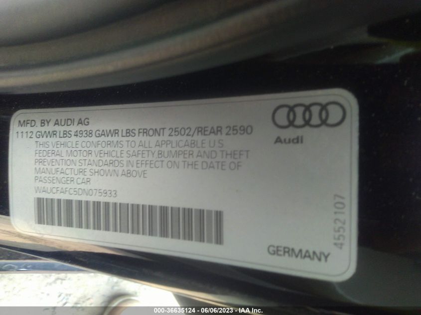 2013 AUDI A6 2.0T PREMIUM - WAUCFAFC5DN075933