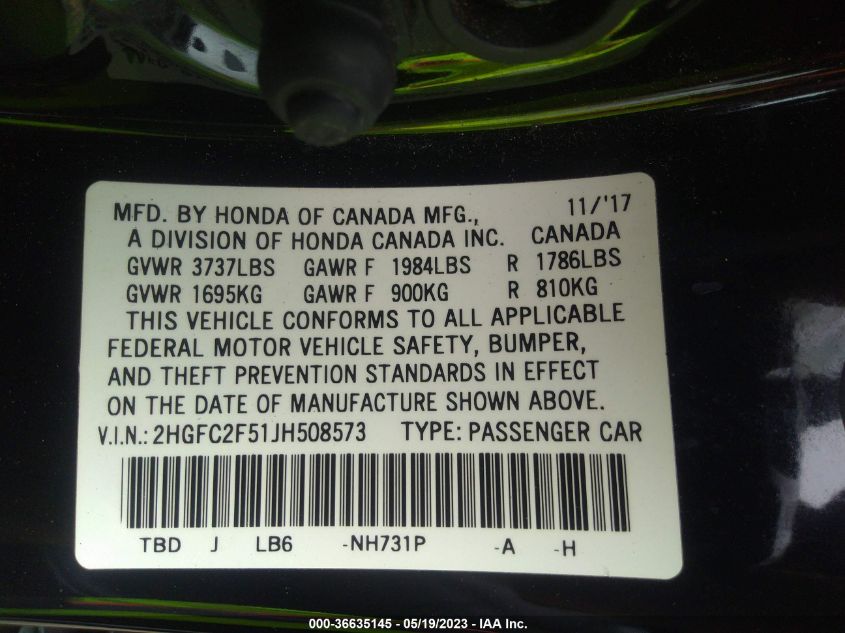 2018 HONDA CIVIC SEDAN LX - 2HGFC2F51JH508573