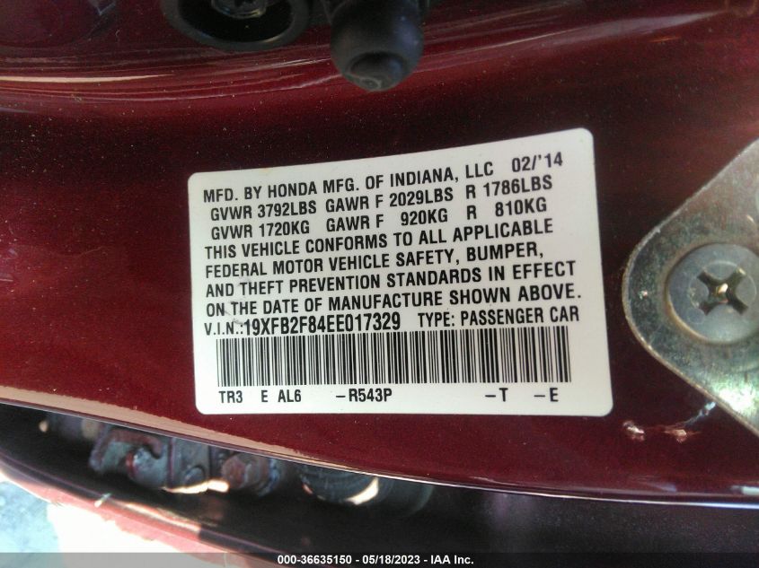 2014 HONDA CIVIC SEDAN EX - 19XFB2F84EE017329