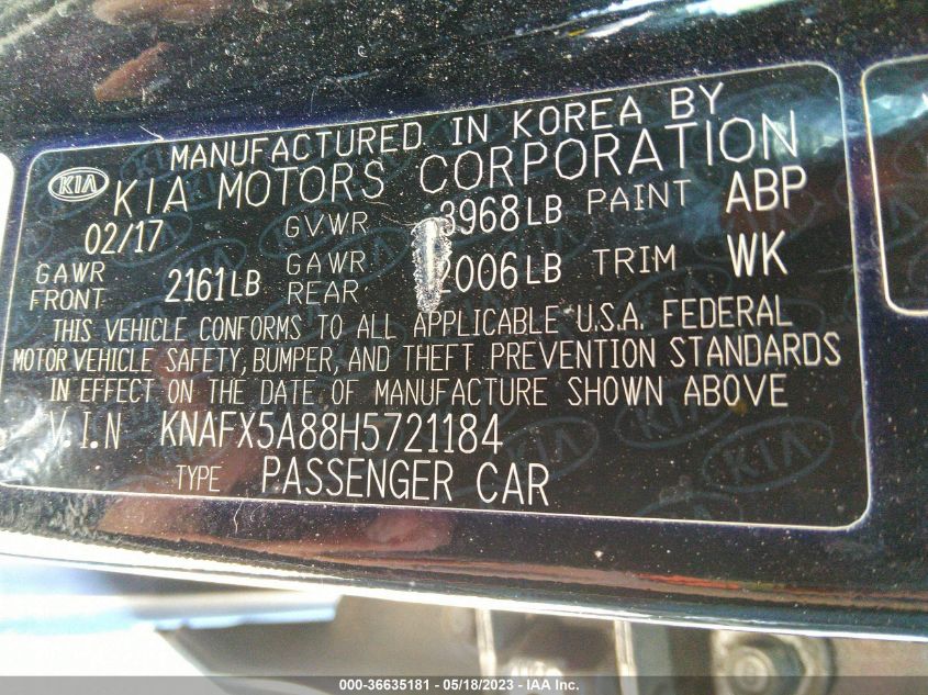 2017 KIA FORTE5 EX - KNAFX5A88H5721184