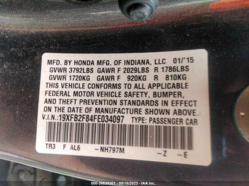 2015 HONDA CIVIC SEDAN EX - 19XFB2F84FE034097