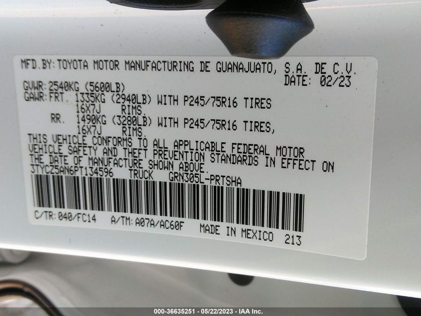 2023 TOYOTA TACOMA 4WD SR/SR5/TRD SPORT - 3TYCZ5AN6PT134596