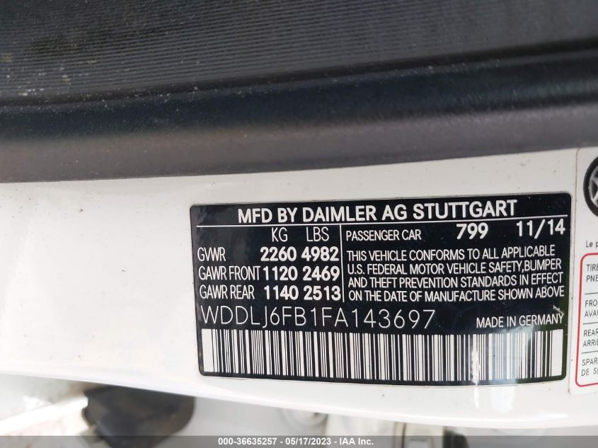 2015 MERCEDES-BENZ CLS-CLASS CLS 400 WDDLJ6FB1FA143697