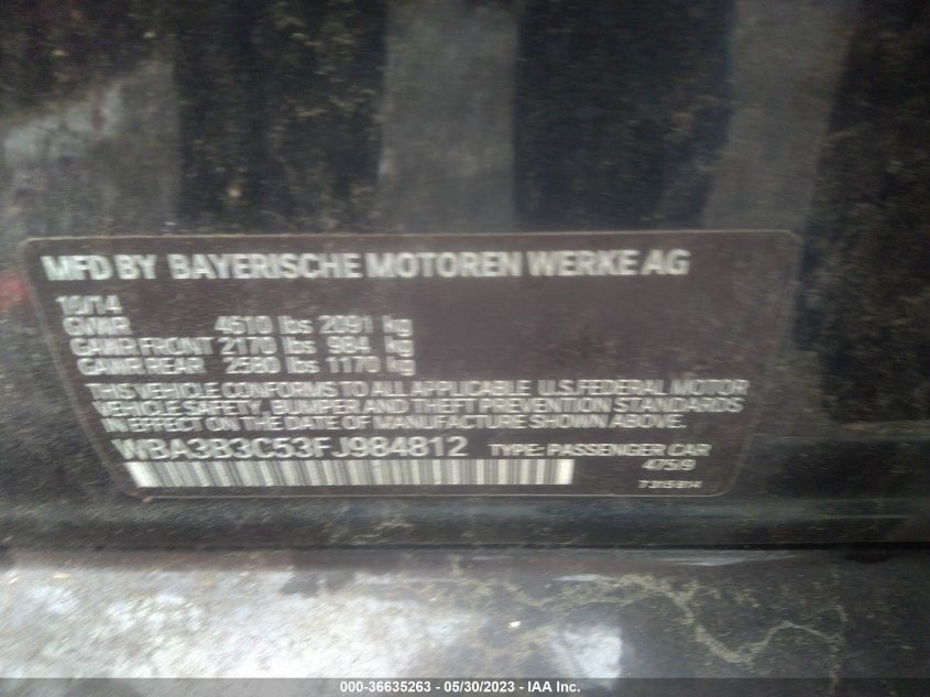 2015 BMW 3 SERIES XI - WBA3B3C53FJ984812