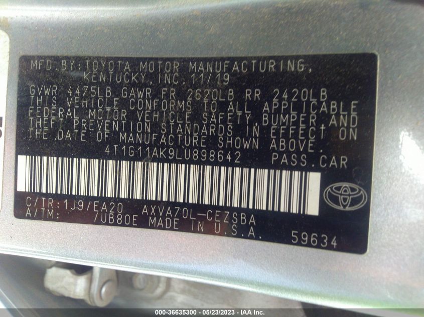 2020 TOYOTA CAMRY SE - 4T1G11AK9LU898642