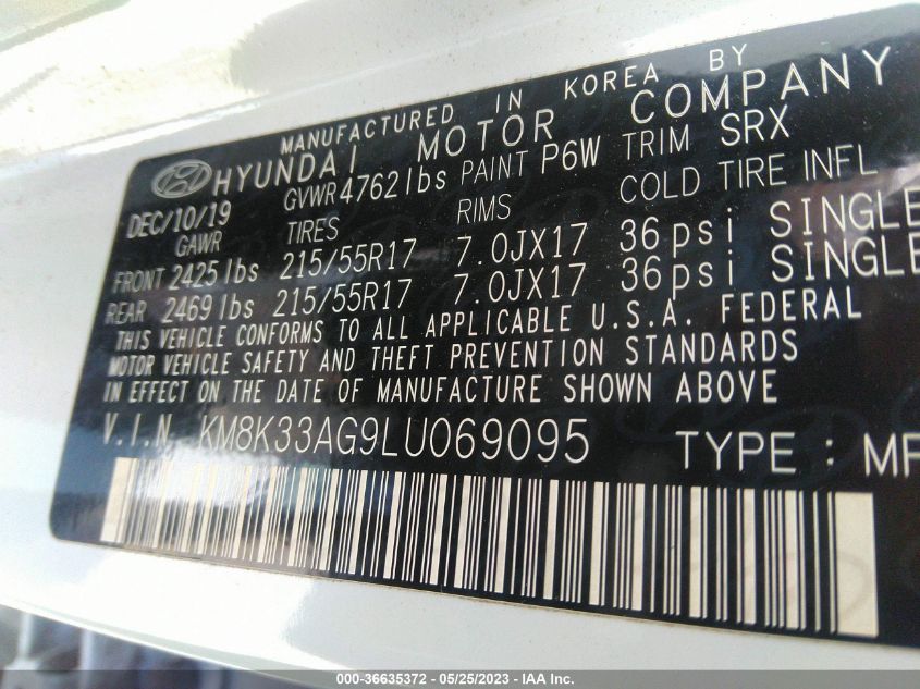 2020 HYUNDAI KONA EV LIMITED KM8K33AG9LU069095