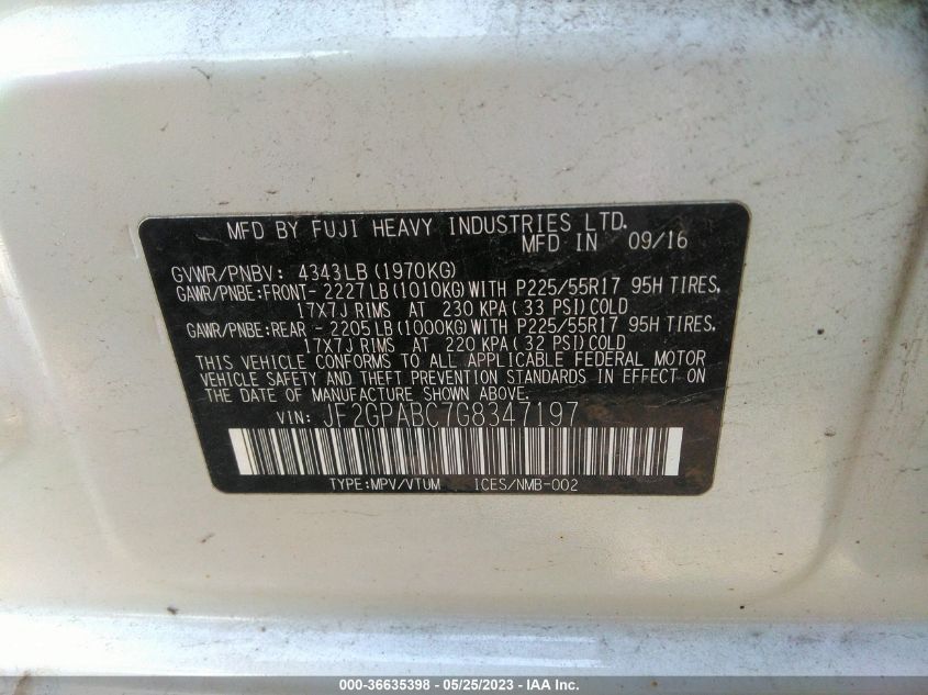 2016 SUBARU CROSSTREK PREMIUM - JF2GPABC7G8347197