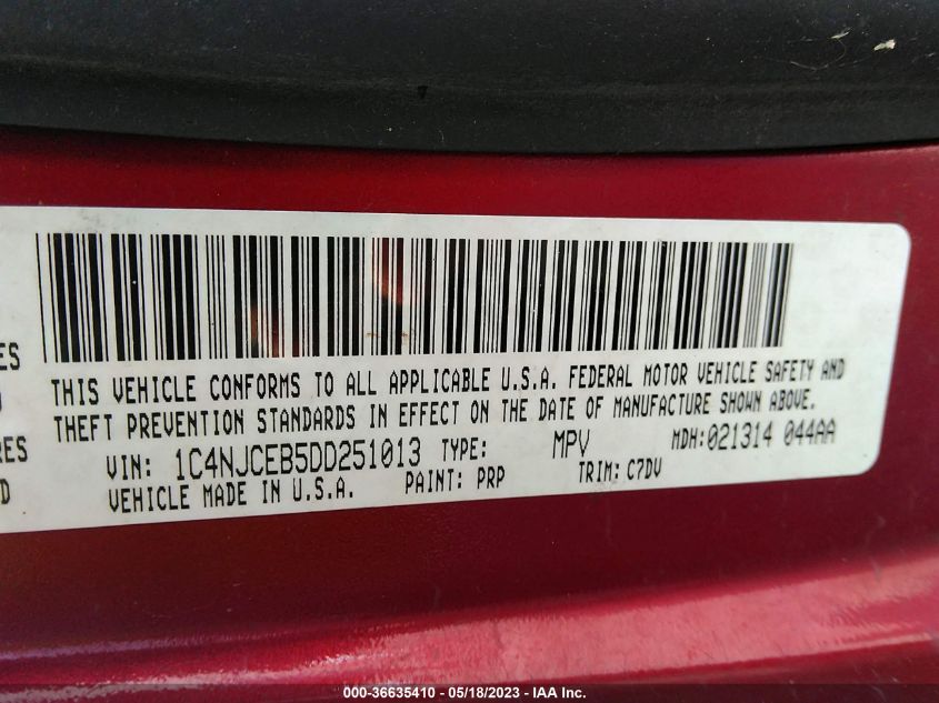 2013 JEEP COMPASS LATITUDE - 1C4NJCEB5DD251013