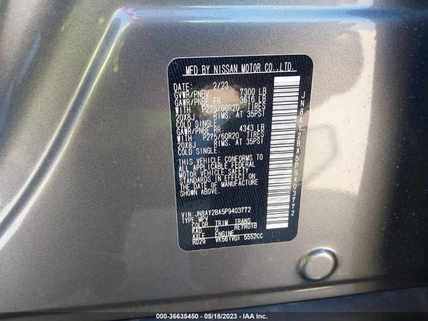 2023 NISSAN ARMADA SL - JN8AY2BA5P9403772