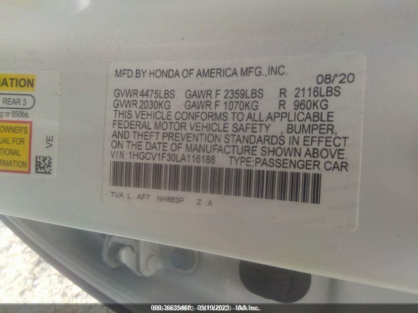 2020 HONDA ACCORD SEDAN SPORT - 1HGCV1F30LA116188