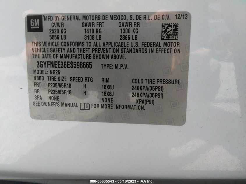2014 CADILLAC SRX LUXURY COLLECTION - 3GYFNEE36ES598665