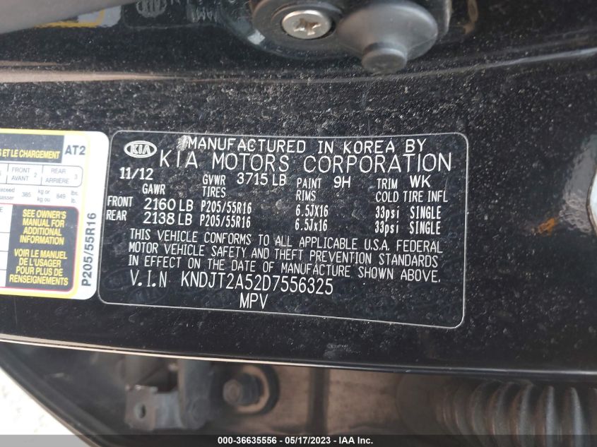 2013 KIA SOUL BASE - KNDJT2A52D7556325