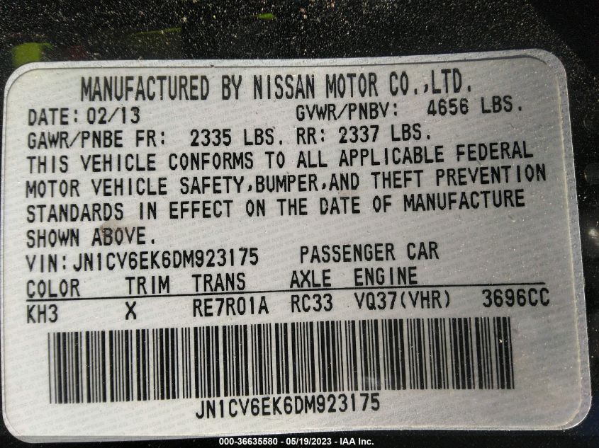 2013 INFINITI G37 COUPE JOURNEY JN1CV6EK6DM923175