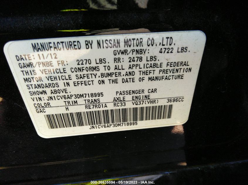 2013 INFINITI G37 SEDAN JOURNEY JN1CV6AP3DM718995