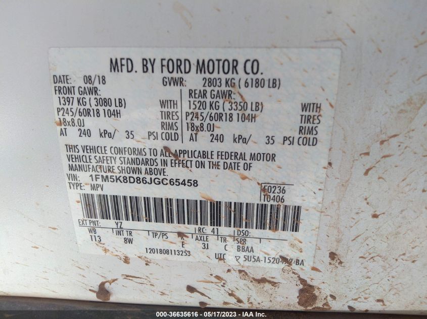 2018 FORD EXPLORER XLT - 1FM5K8D86JGC65458