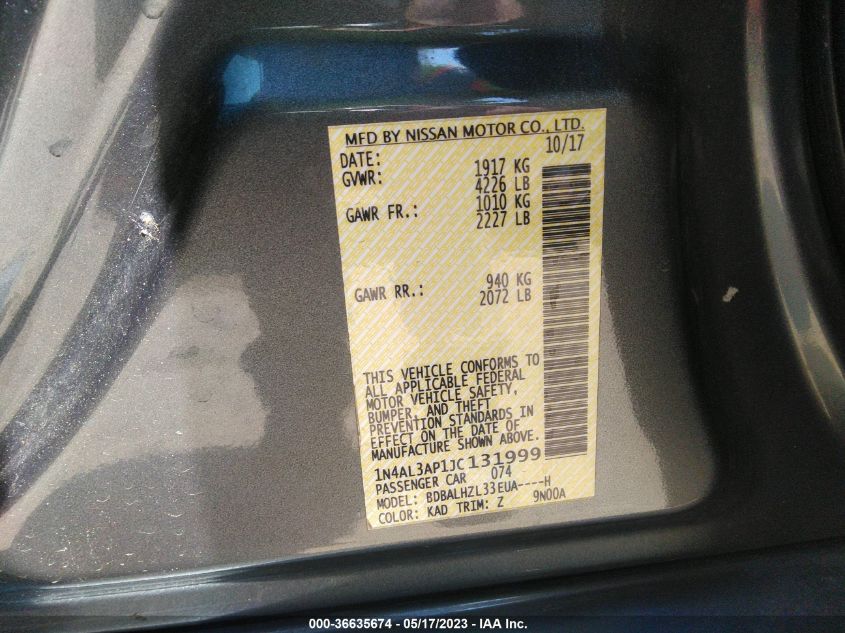 2018 NISSAN ALTIMA 2.5 SR - 1N4AL3AP1JC131999