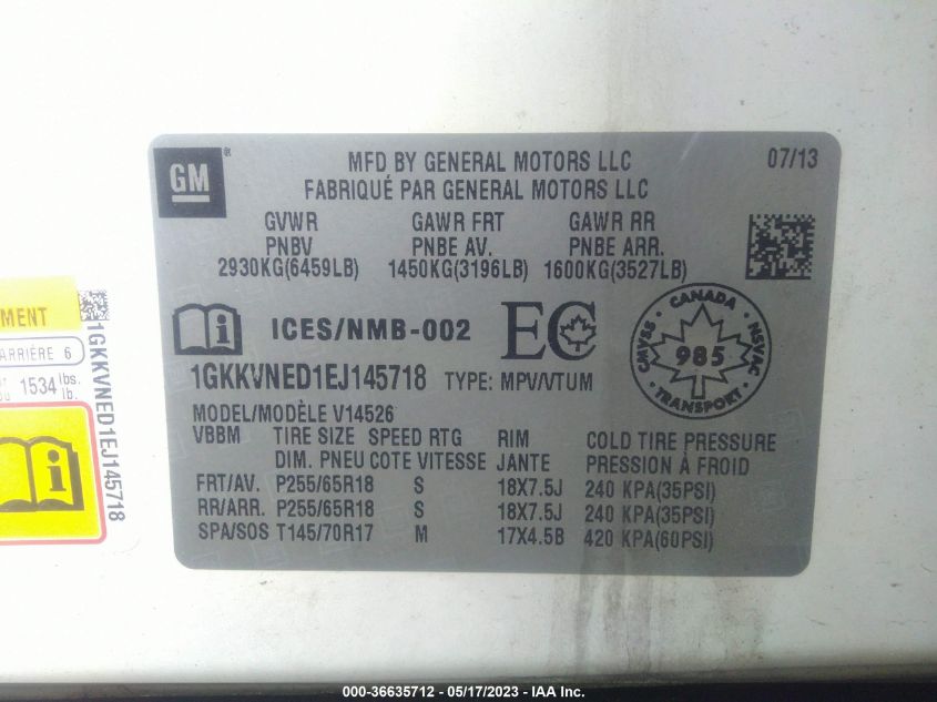 2014 GMC ACADIA SLE - 1GKKVNED1EJ145718