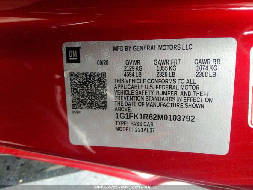 2021 CHEVROLET CAMARO ZL1 - 1G1FK1R62M0103792