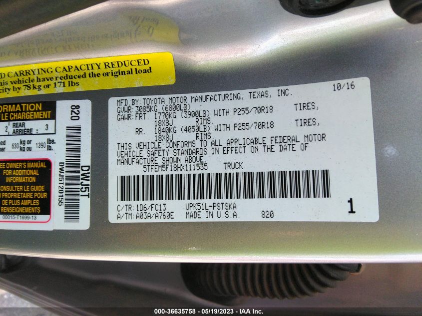 2017 TOYOTA TUNDRA 2WD SR5 5TFEM5F18HX111535