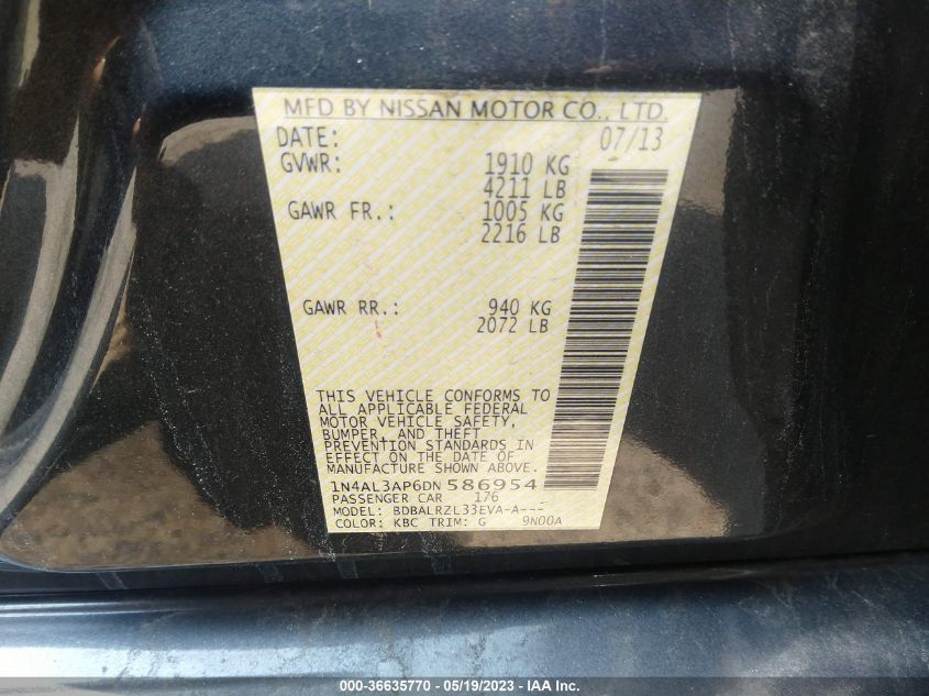 2013 NISSAN ALTIMA 2.5 S - 1N4AL3AP6DN586954