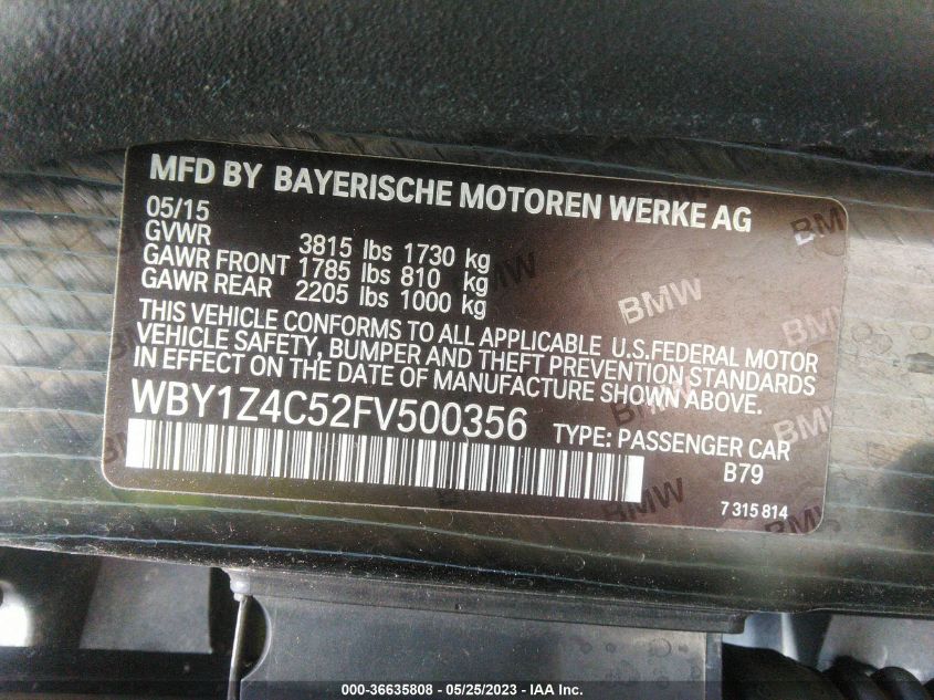 2015 BMW I3 WBY1Z4C52FV500356