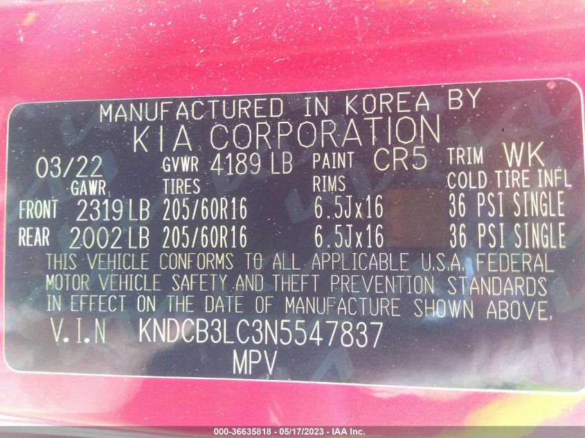 2022 KIA NIRO LXS - KNDCB3LC3N5547837