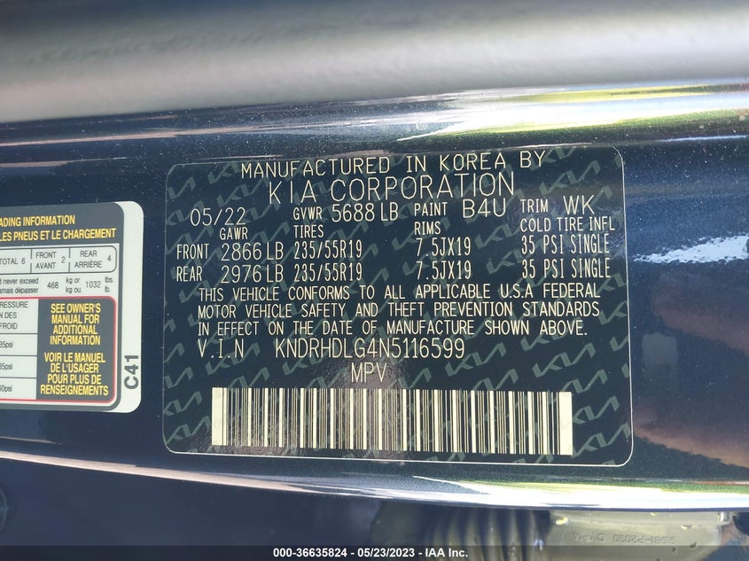 VIN KNDRHDLG4N5116599 2022 KIA SORENTO HYBRID EX