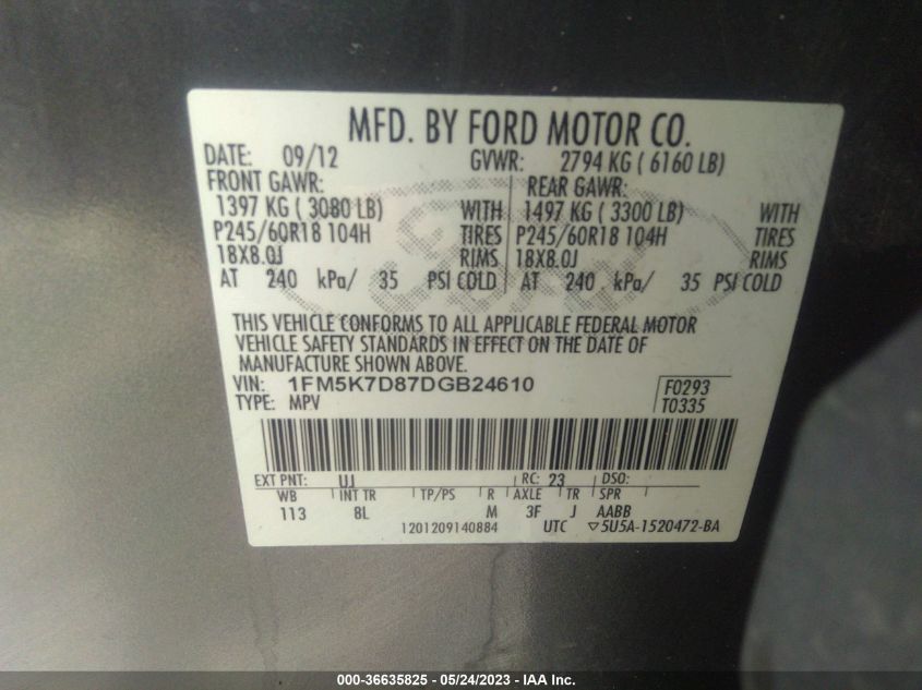 2013 FORD EXPLORER XLT - 1FM5K7D87DGB24610