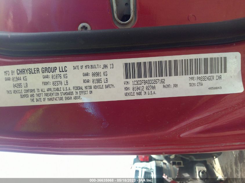 2013 DODGE DART RALLYE - 1C3CDFBA3DD267162