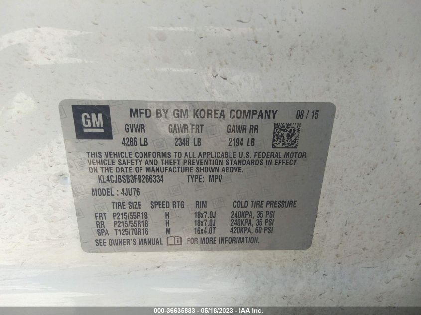 2015 BUICK ENCORE CONVENIENCE - KL4CJBSB3FB266334